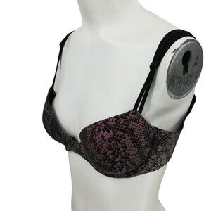 Victorias Secret Lined Demi Snakeskin Black Bra Size 36B Metallic Rubbery